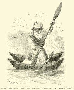 Seal Fisherman with his Balsero, Type of the Pacific Coast by Edouard Riou